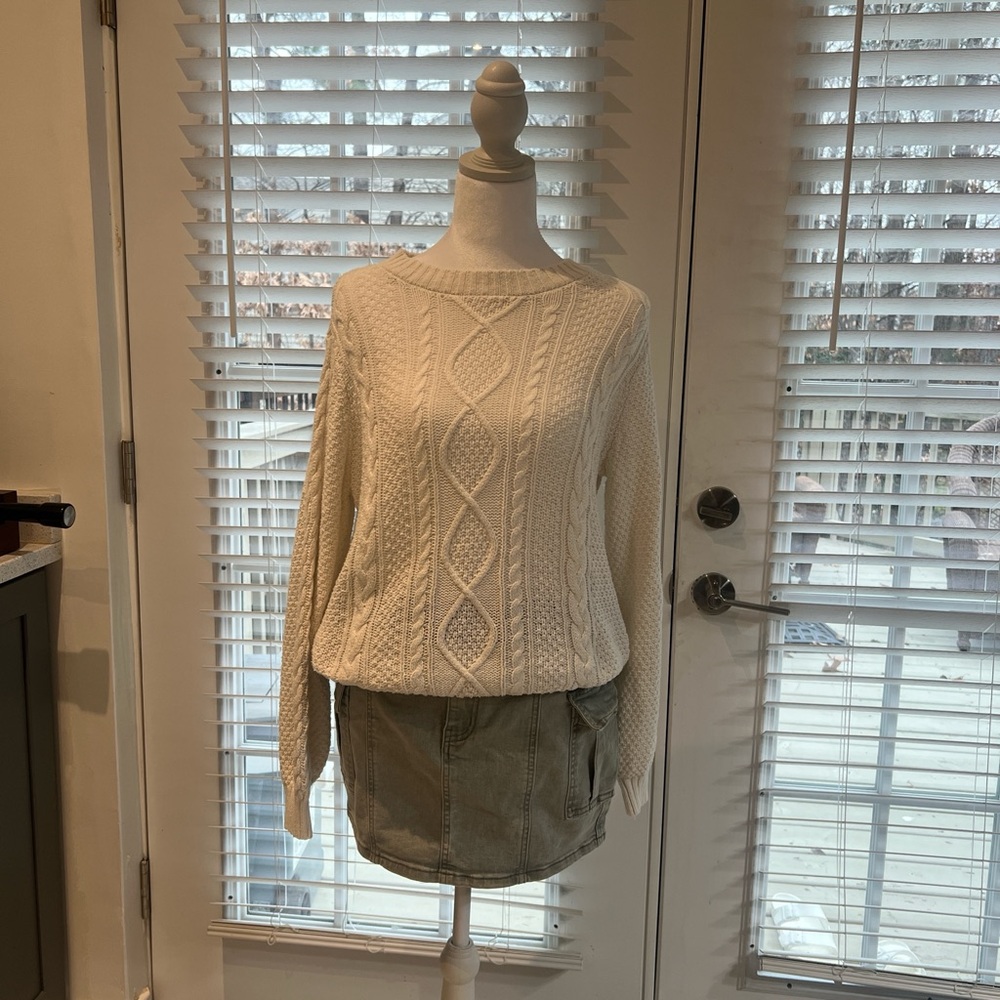 White Cable Knit Chunky Cottagecore Fisherman Sweater